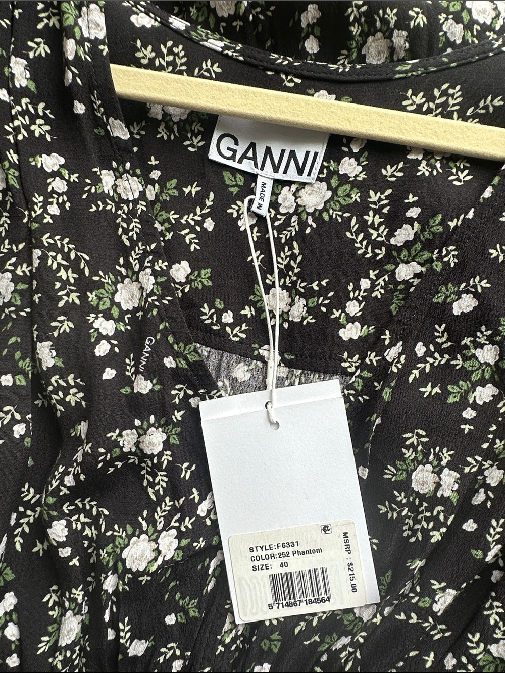 Ganni Black and White Floral Mini Dress - Picture 3 of 8